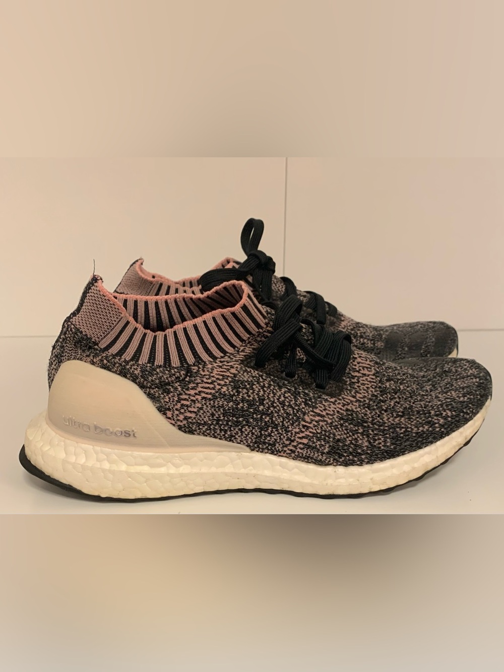 Adidas UltraBOOST size 8 running Shoes Uncaged Black Pink Cream Knit